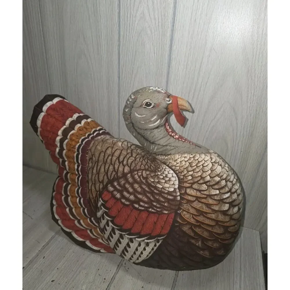 Vintage Handmade Stuffed Fabric Turkey THANKSGIVING Centerpiece Plush 14” Kitsch